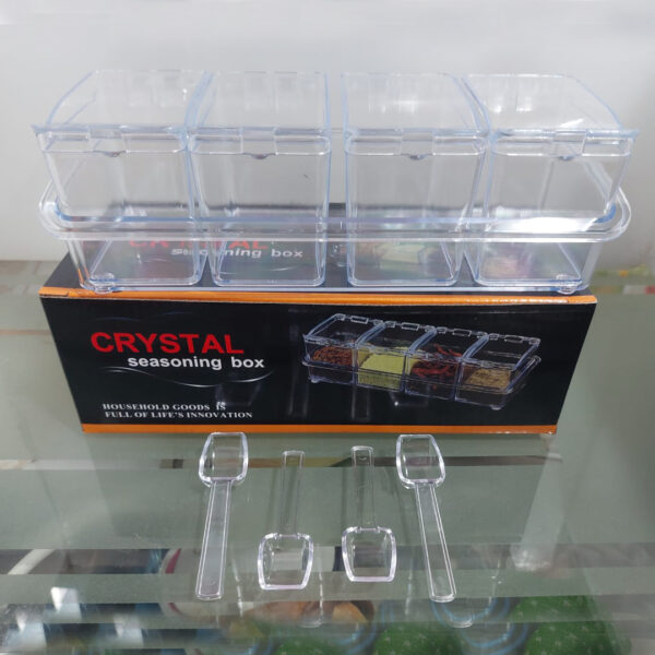 Crystal-Kitchen-Storage-Box-4pcs-Crystal-Clear-Seasoning-Box-Spice-Rack-Storage-Condiment Jars Containers With One Spoon